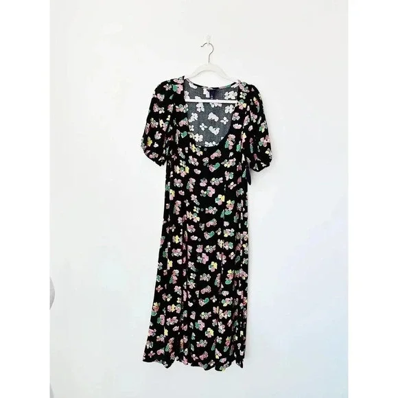NWT Scoop Black Floral Button Front Midi Dress Size M - Picture 7 of 16